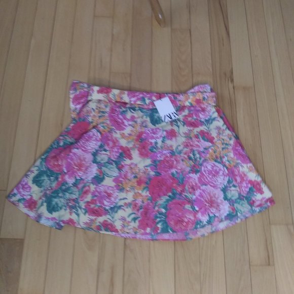 NWT ZARA  floral mini skirt sash bow detail XXL Barbie core - Picture 6 of 16
